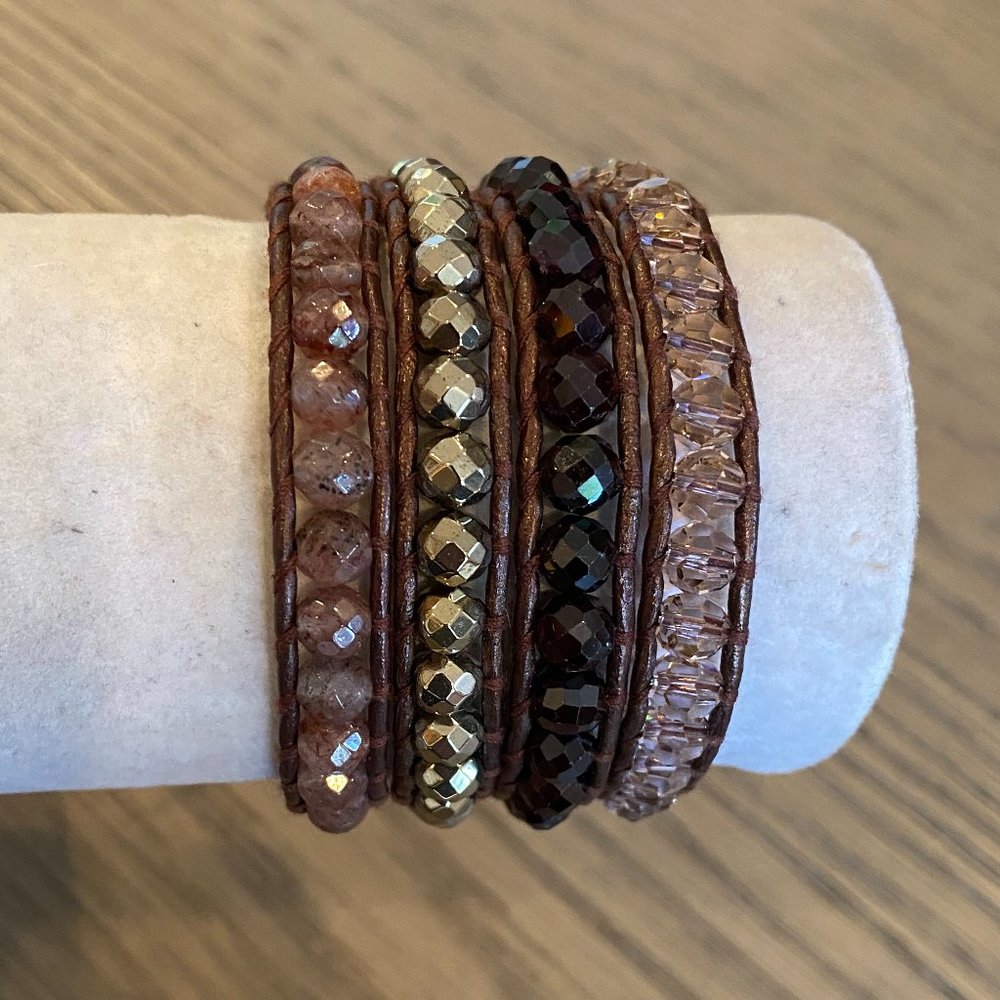 New Authentic Chan Luu Garnet Mix Four Strand Cuff Pull Tie Bracelet